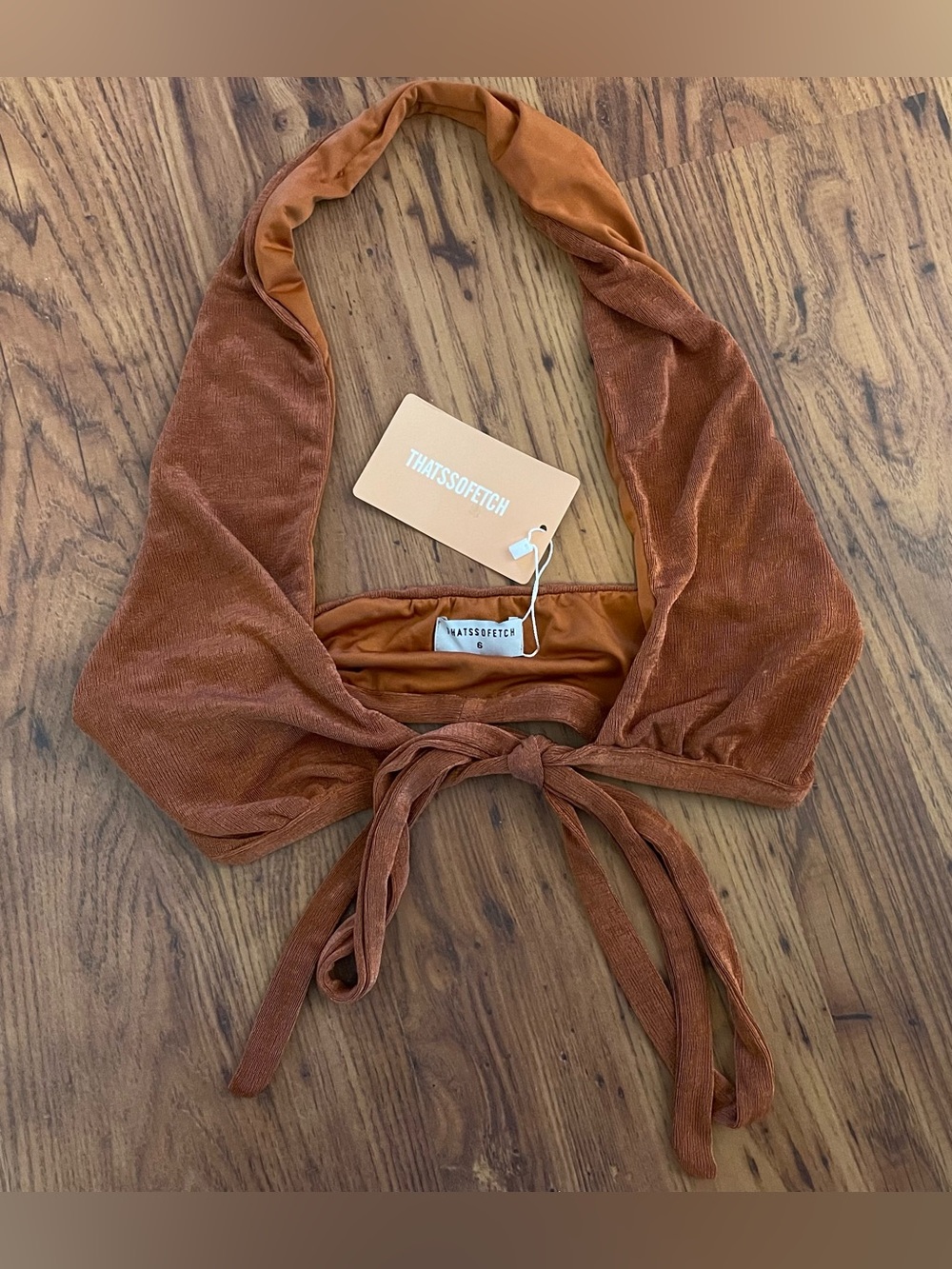 ThatsSoFetch Rust Tie-Front Halter Top Small New with Tags